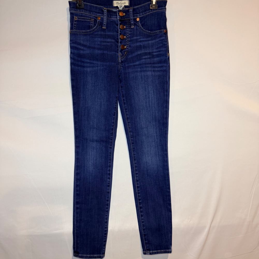 Madewell 9 Inch Mid-Rise Skinny Jeans Dark Wash Button Fly Size 27